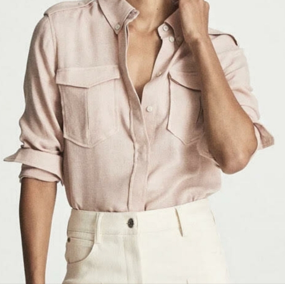 Reiss Tops - Reiss Arlo Beige Textured button up Shirt